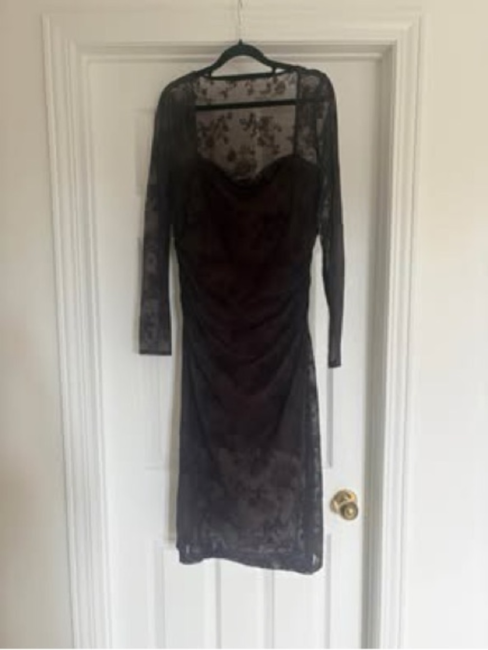 Abercrombie & Fitch Black Lace Long-Sleeve Ruched Sheath Dress